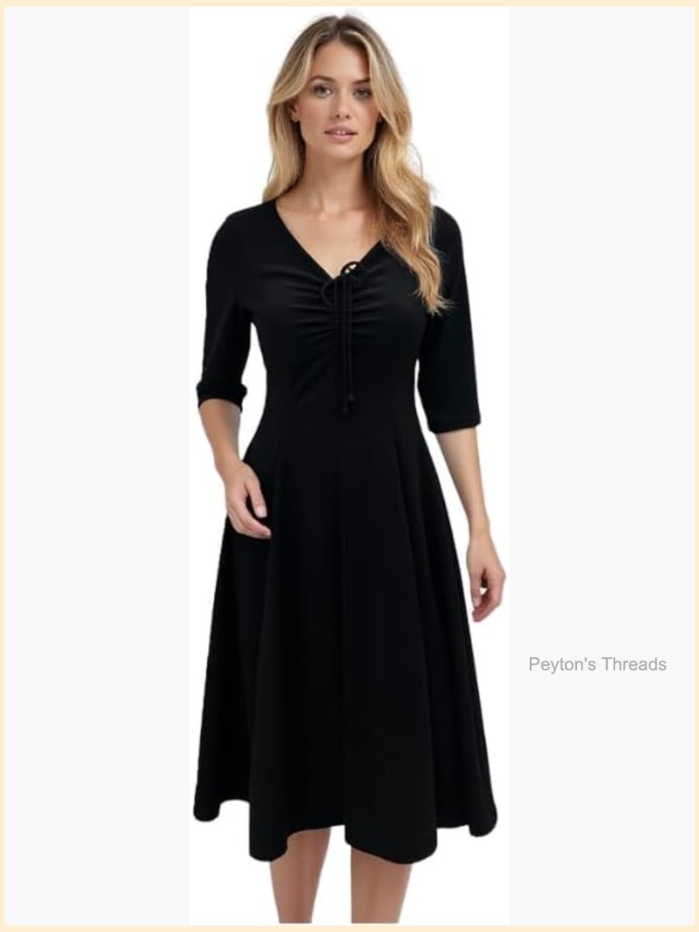 45" V-Neck Midi Dress With Ruched Bodice & Spaghetti Tie